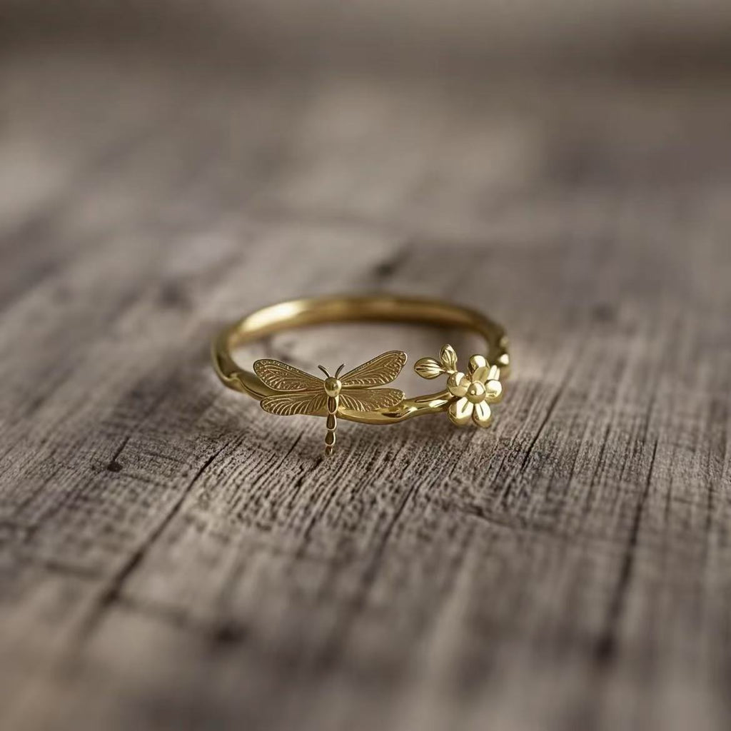 Golden Dragonfly Bloom Ring