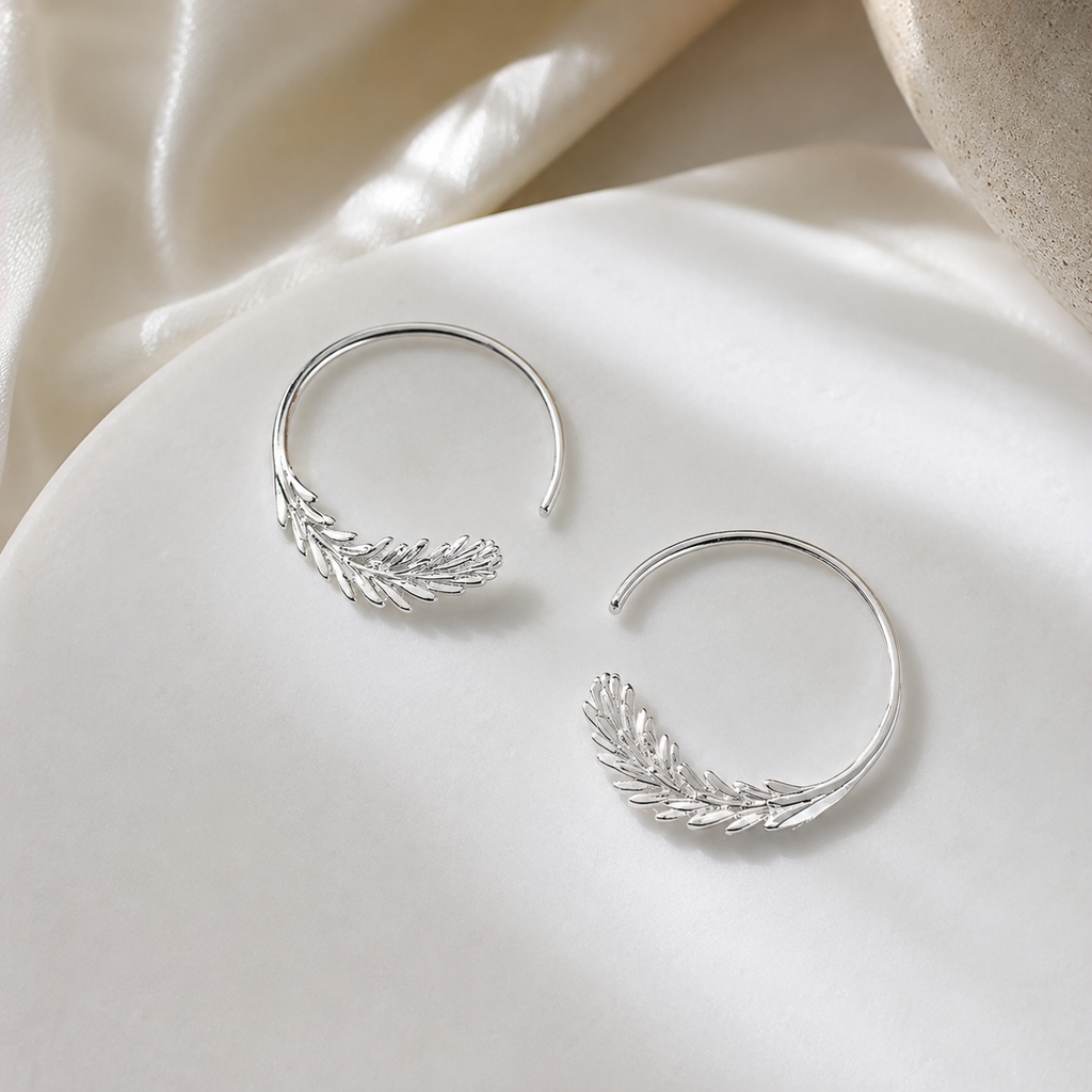 Silver Leaf Hoop Earrings