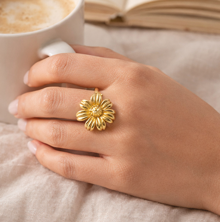 Golden Daisy Brass Statement Ring