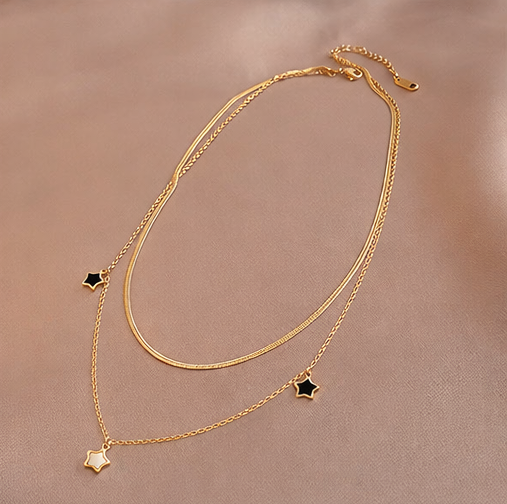 Starlit Duo Real Gold Plated Double Layer Star Necklace