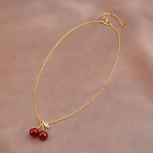Cherry Kiss Gold Pendant Necklace