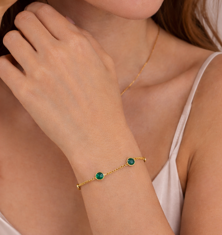 Emerald Glow Gold Chain Bracelet