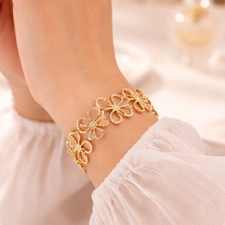 Floral Charm Waterproof Gold Plated Bangle