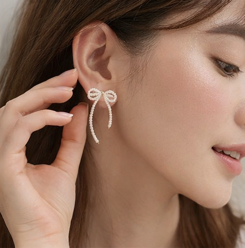 Pearl Bow Knot Drop Earrings