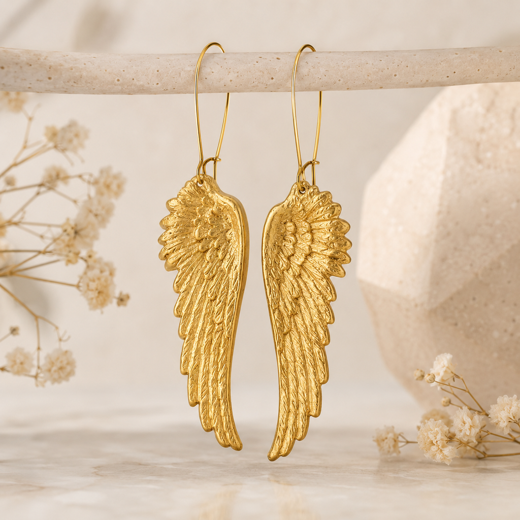 Golden Angel Wing Drop Earrings