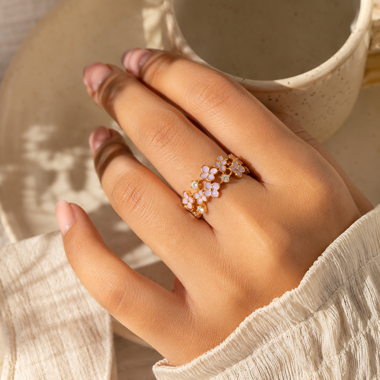 Golden Lavender Blossom Ring