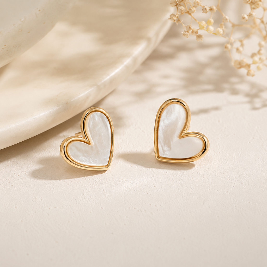 Pearl Heart Stud Earrings