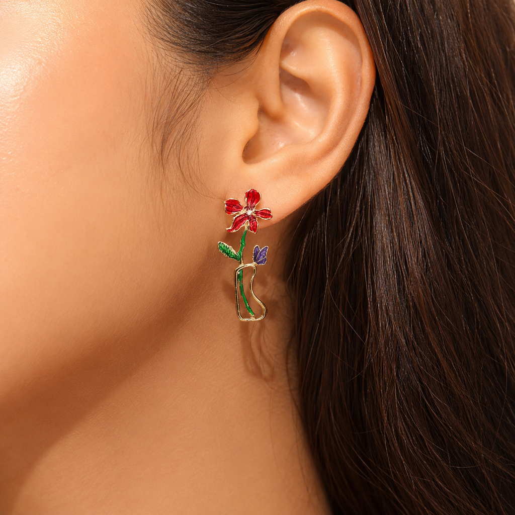 Scarlet Bloom Vase Earrings