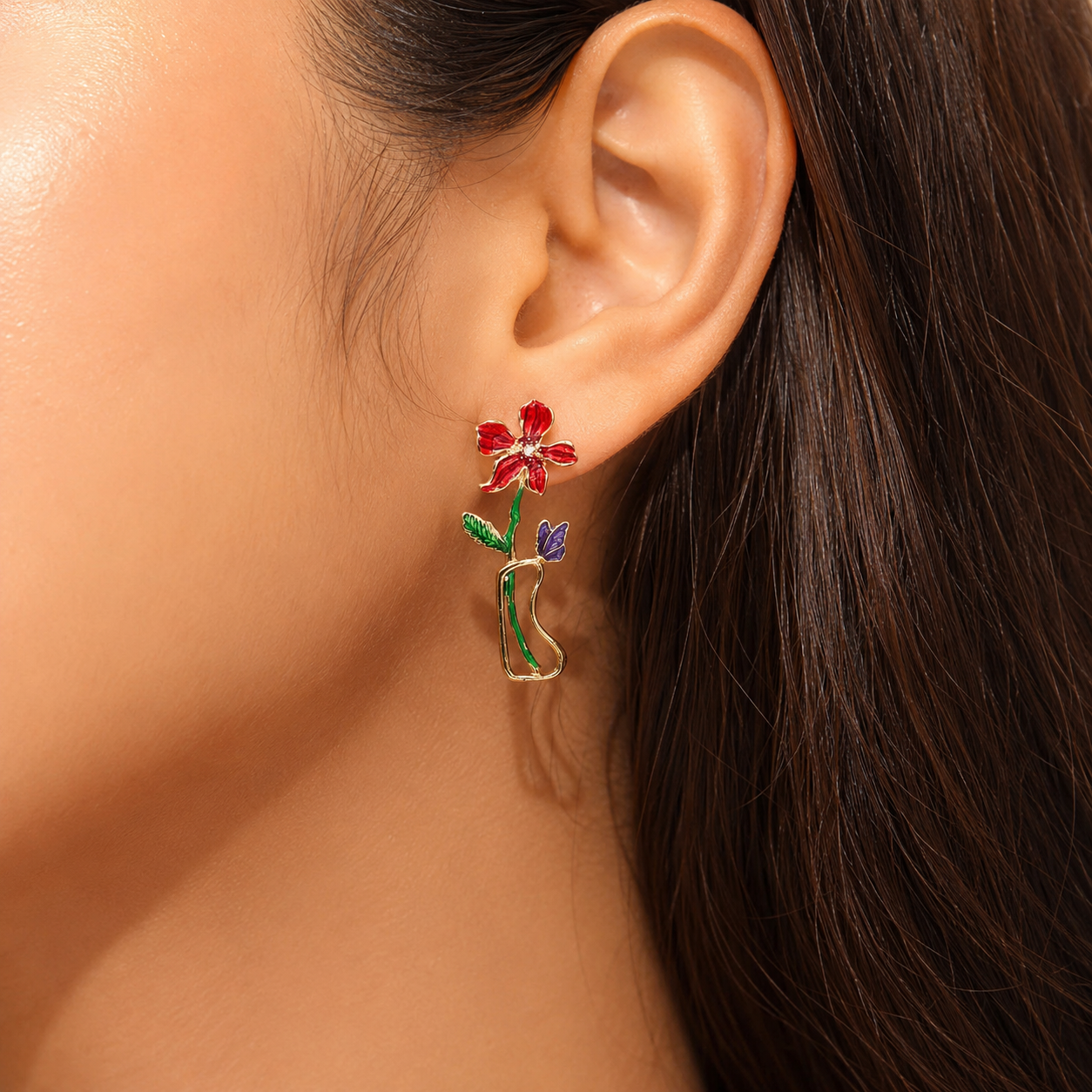 Scarlet Bloom Vase Earrings