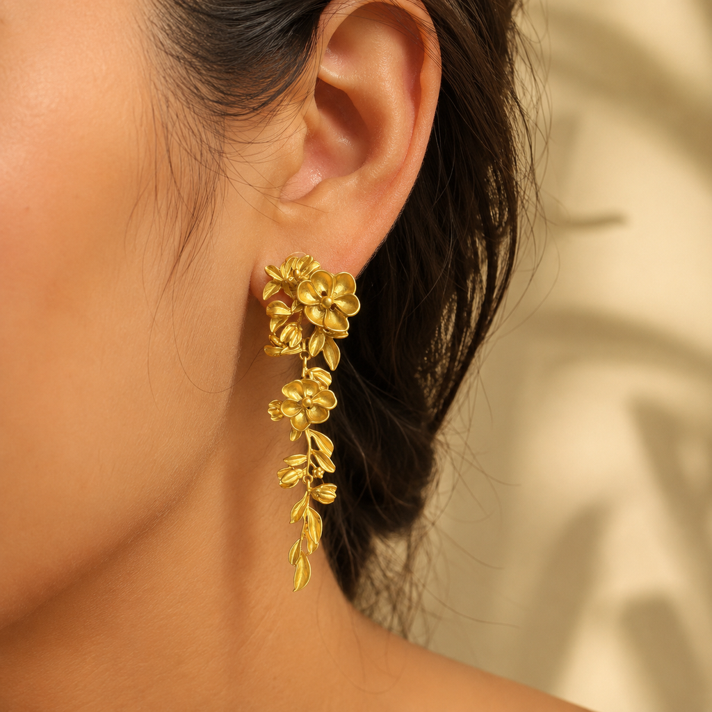 Golden Floral Vine Earrings