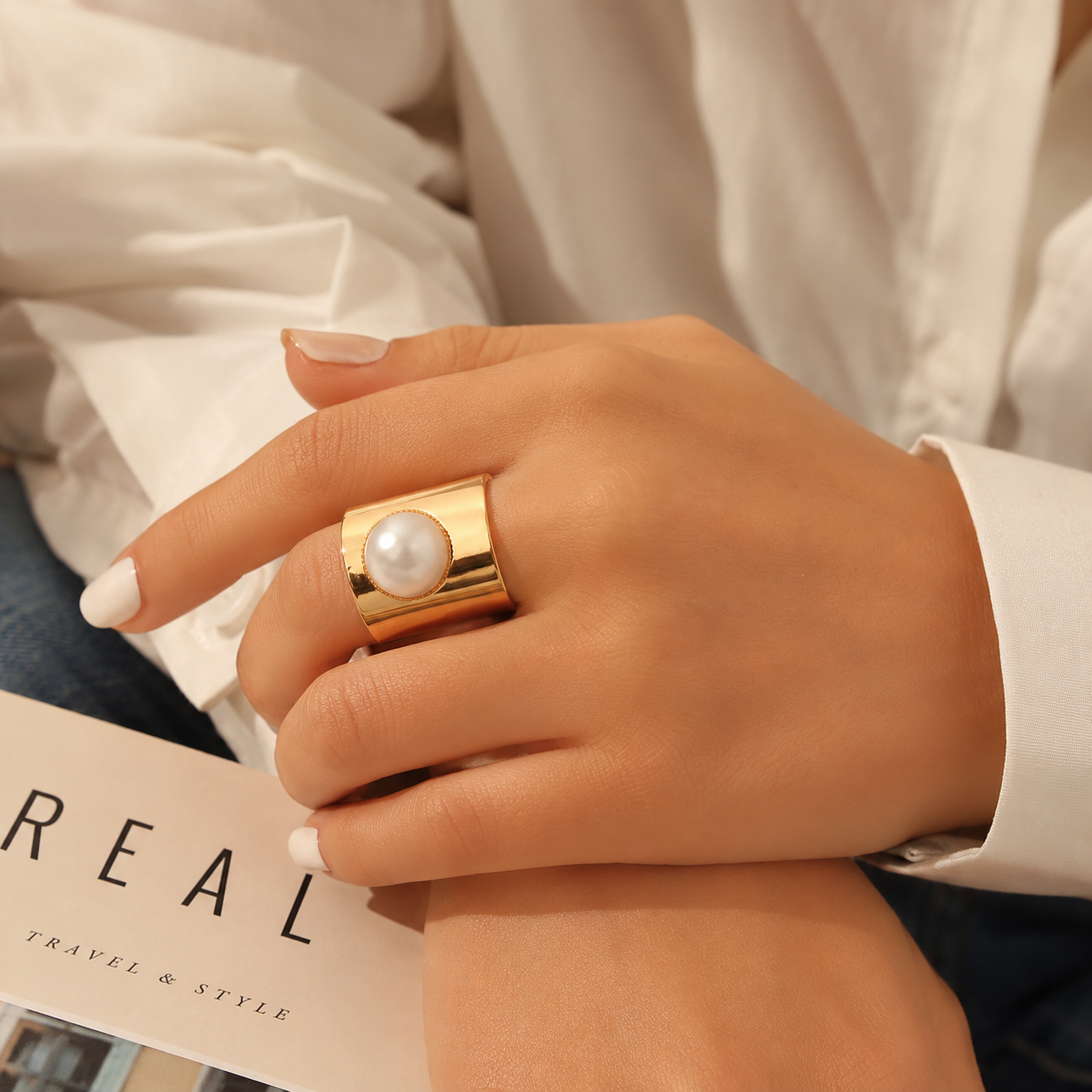 Golden Luna Pearl Ring
