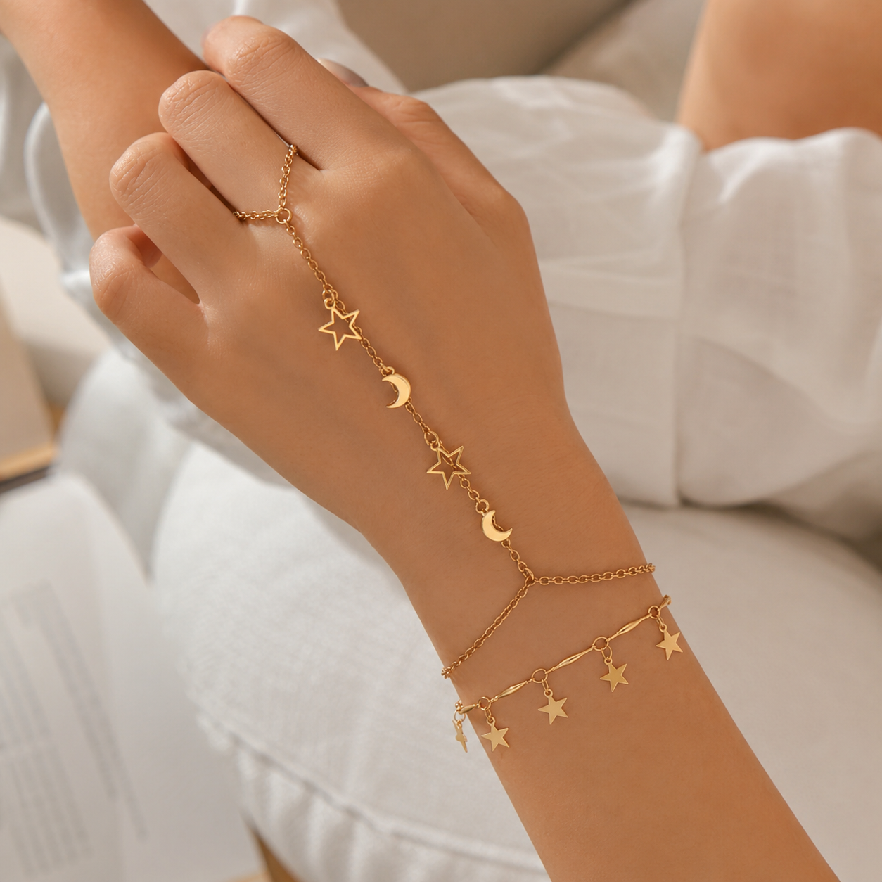 Golden Starlit Cascade Hand Chain