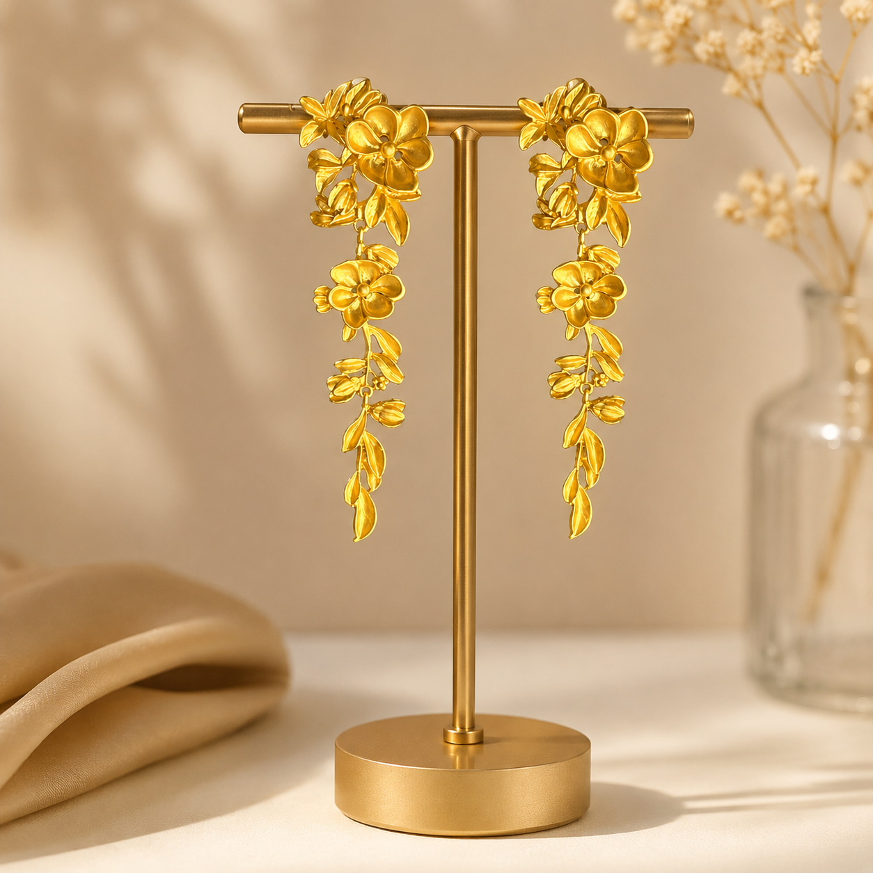 Golden Floral Vine Earrings