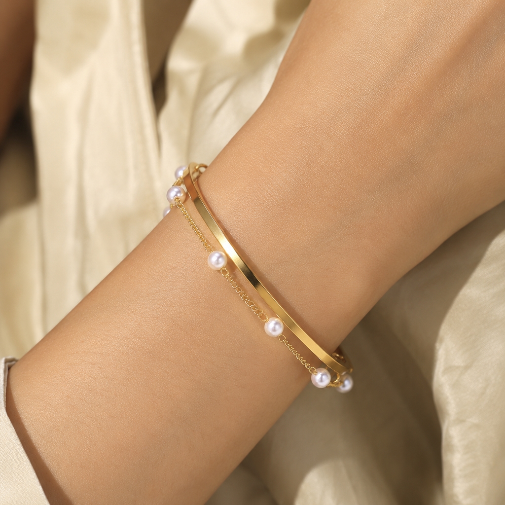 Golden Pearl Cascade Bracelet