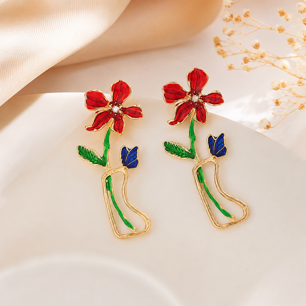Scarlet Bloom Vase Earrings