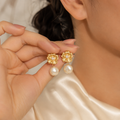 Golden Pearl Bloom Drop Earrings