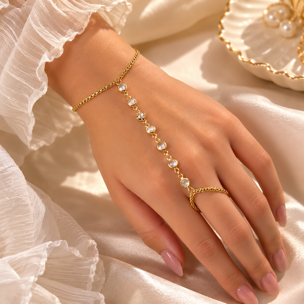 Golden Crystal Hand Chain Bracelet