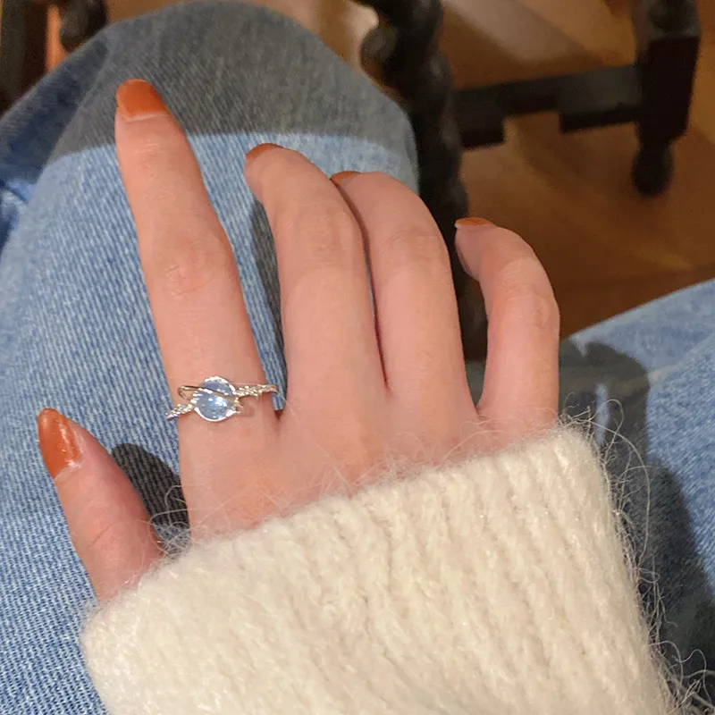 Celeste Blue Moonstone Twist Ring in Sterling Silver
