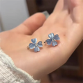 Blue Heart Petal Clover Stud Earrings