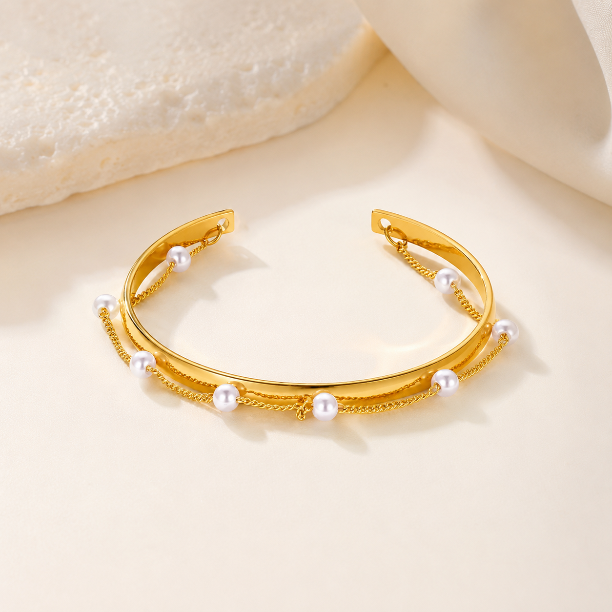 Golden Pearl Cascade Bracelet