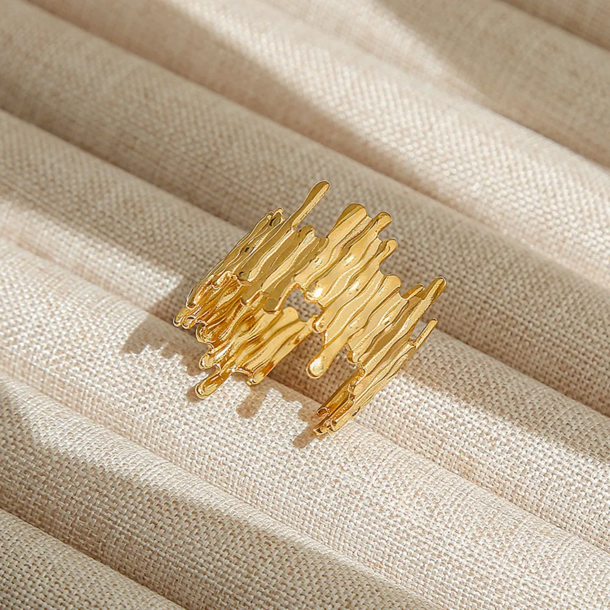 Golden Drip Asymmetric Statement Ring