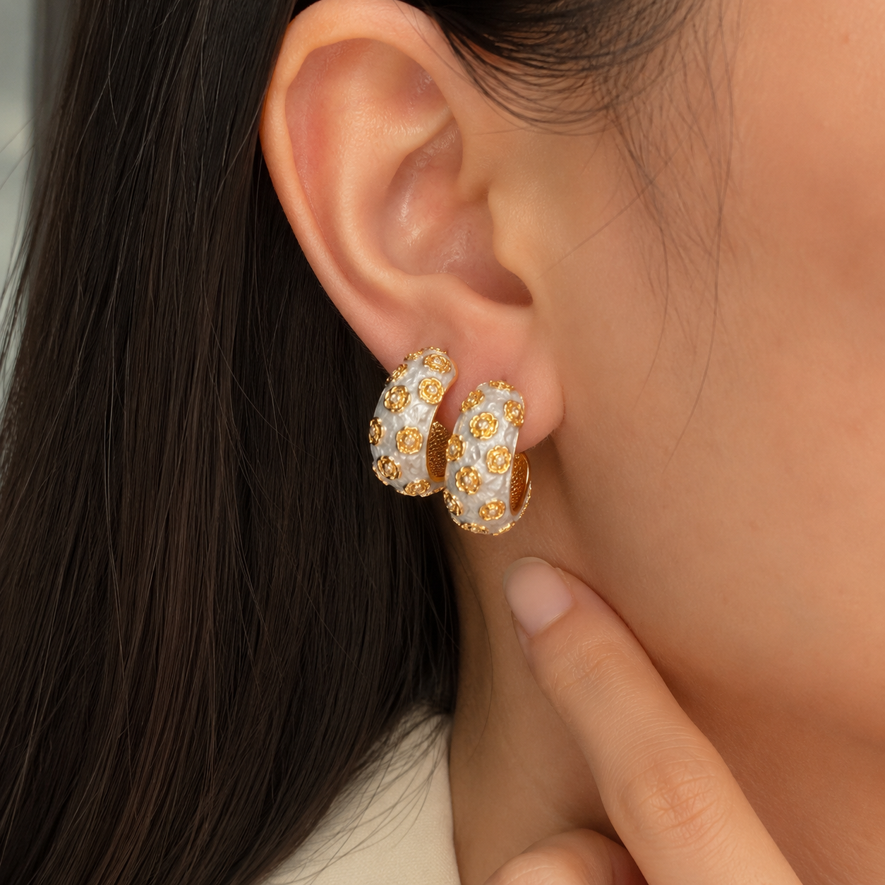 Enamel Flower Hoop Earrings