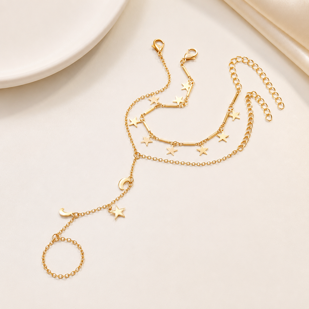 Golden Starlit Cascade Hand Chain