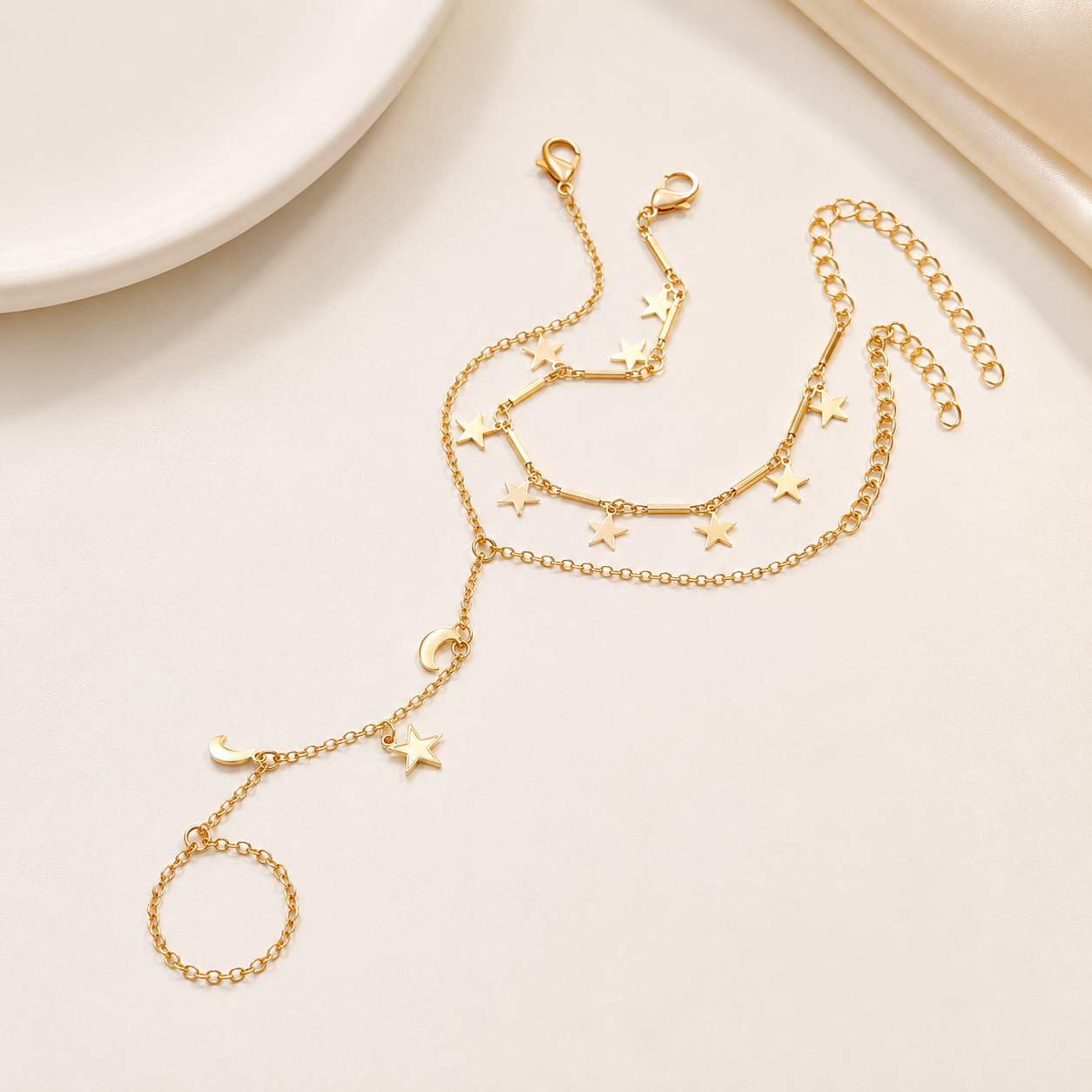 Golden Starlit Cascade Hand Chain
