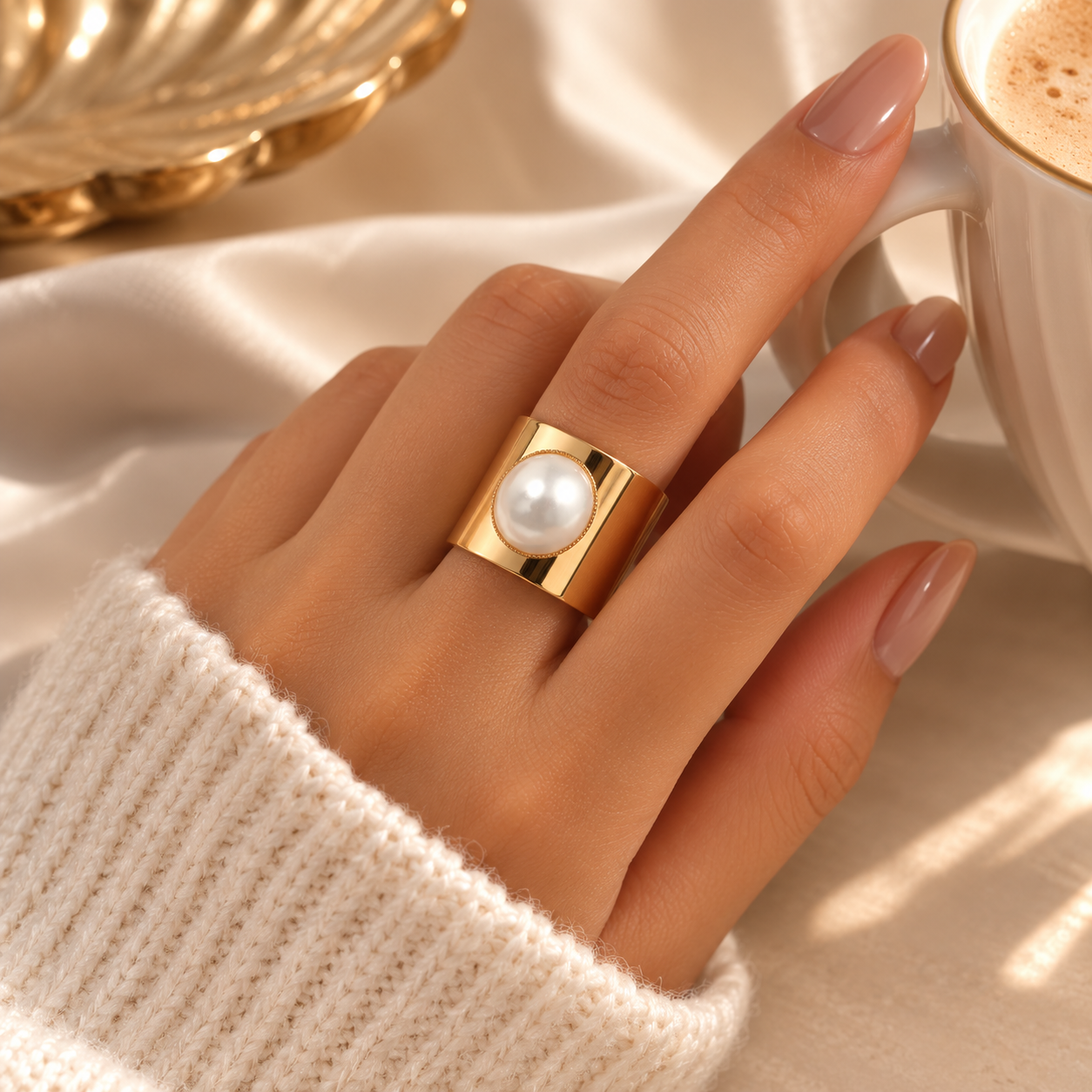 Golden Luna Pearl Ring