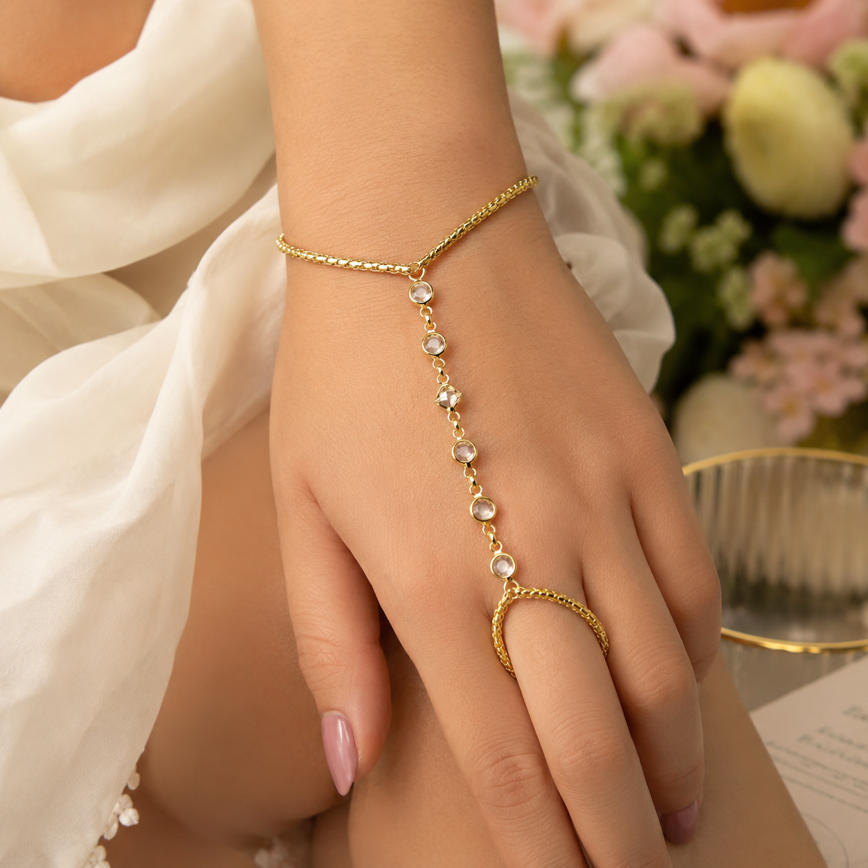 Golden Crystal Hand Chain Bracelet