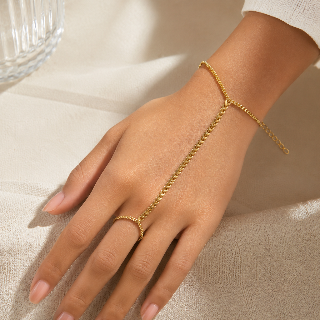 Golden Leaf Hand Chain