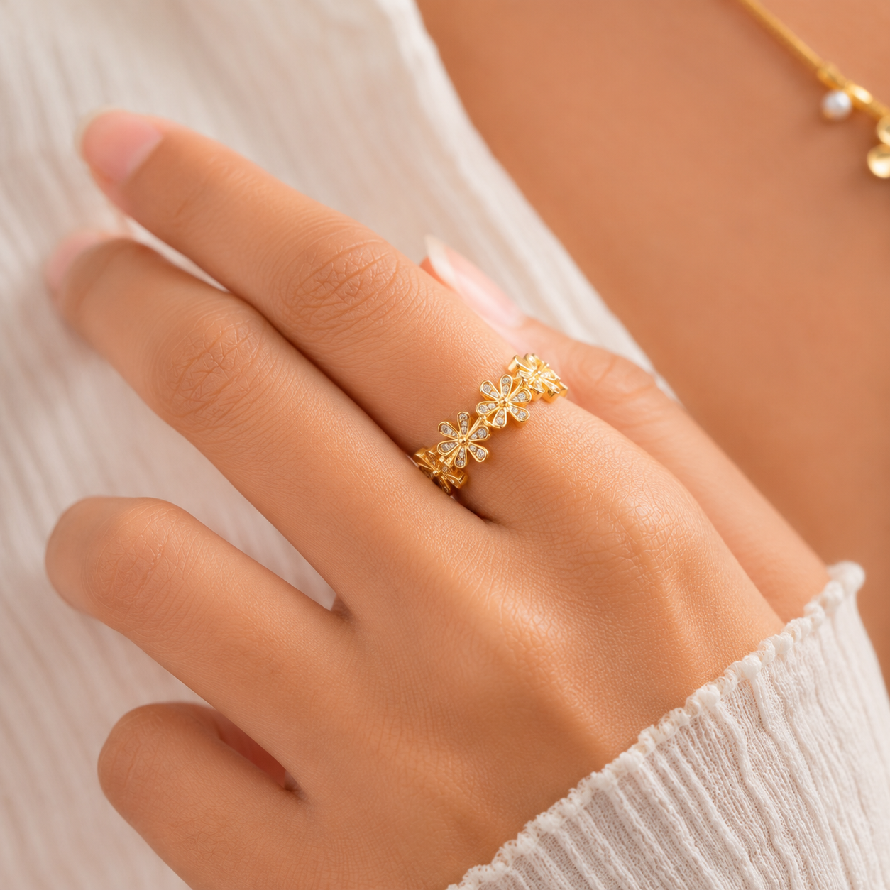 Golden Floral Charm Ring