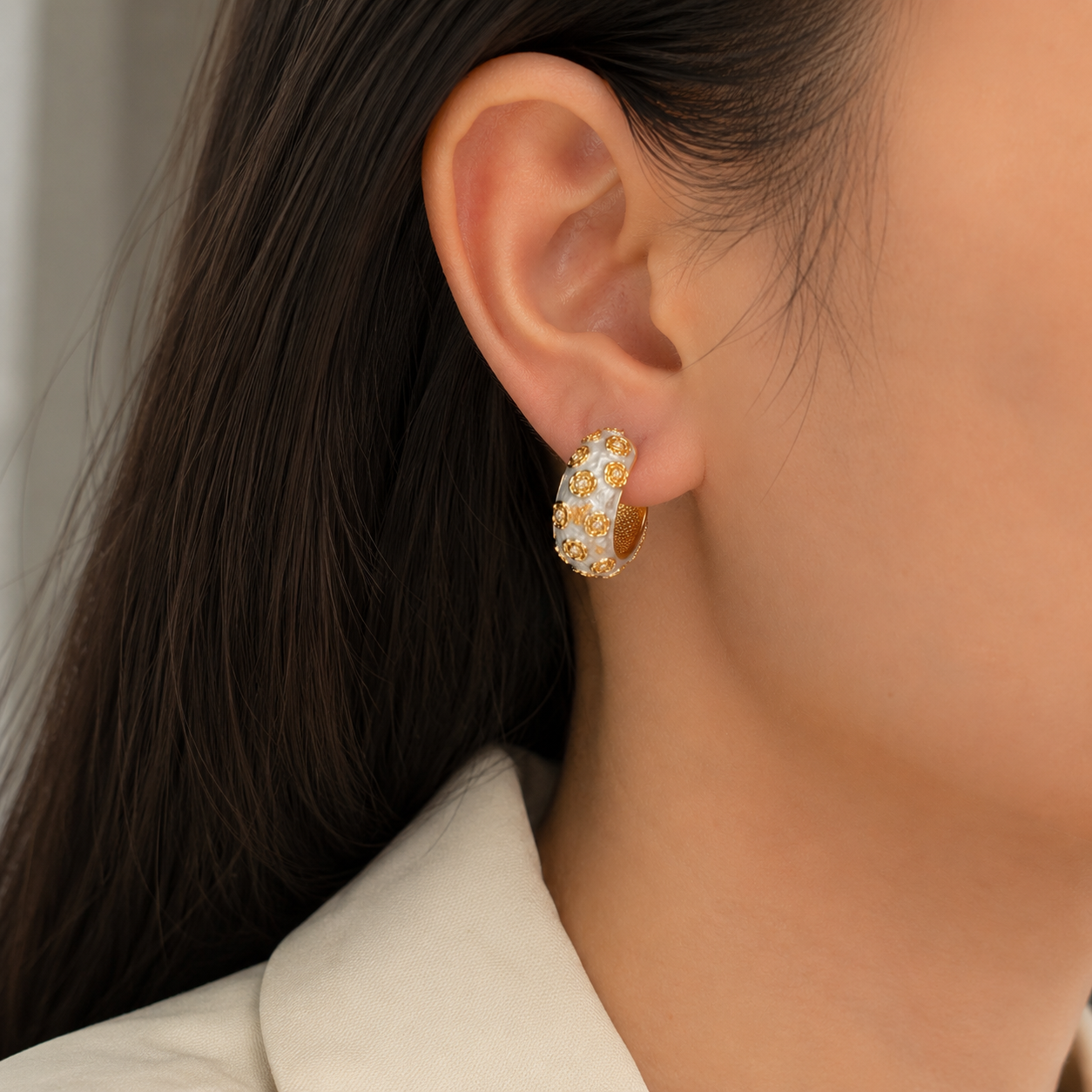 Enamel Flower Hoop Earrings