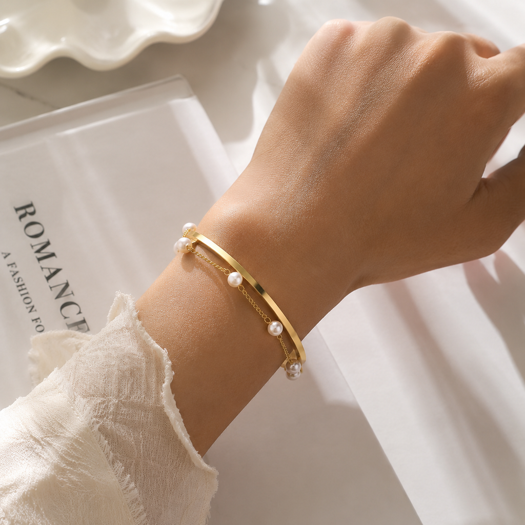 Golden Pearl Cascade Bracelet