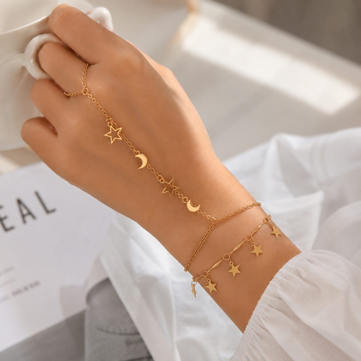 Golden Starlit Cascade Hand Chain