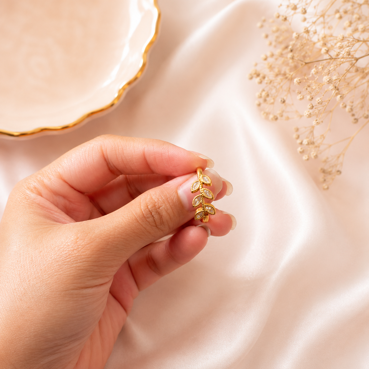 Golden Crystal Vine Ring