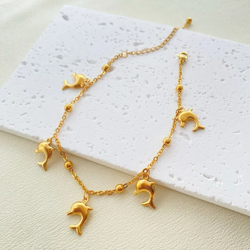 Golden Dolphin Charm Anklet