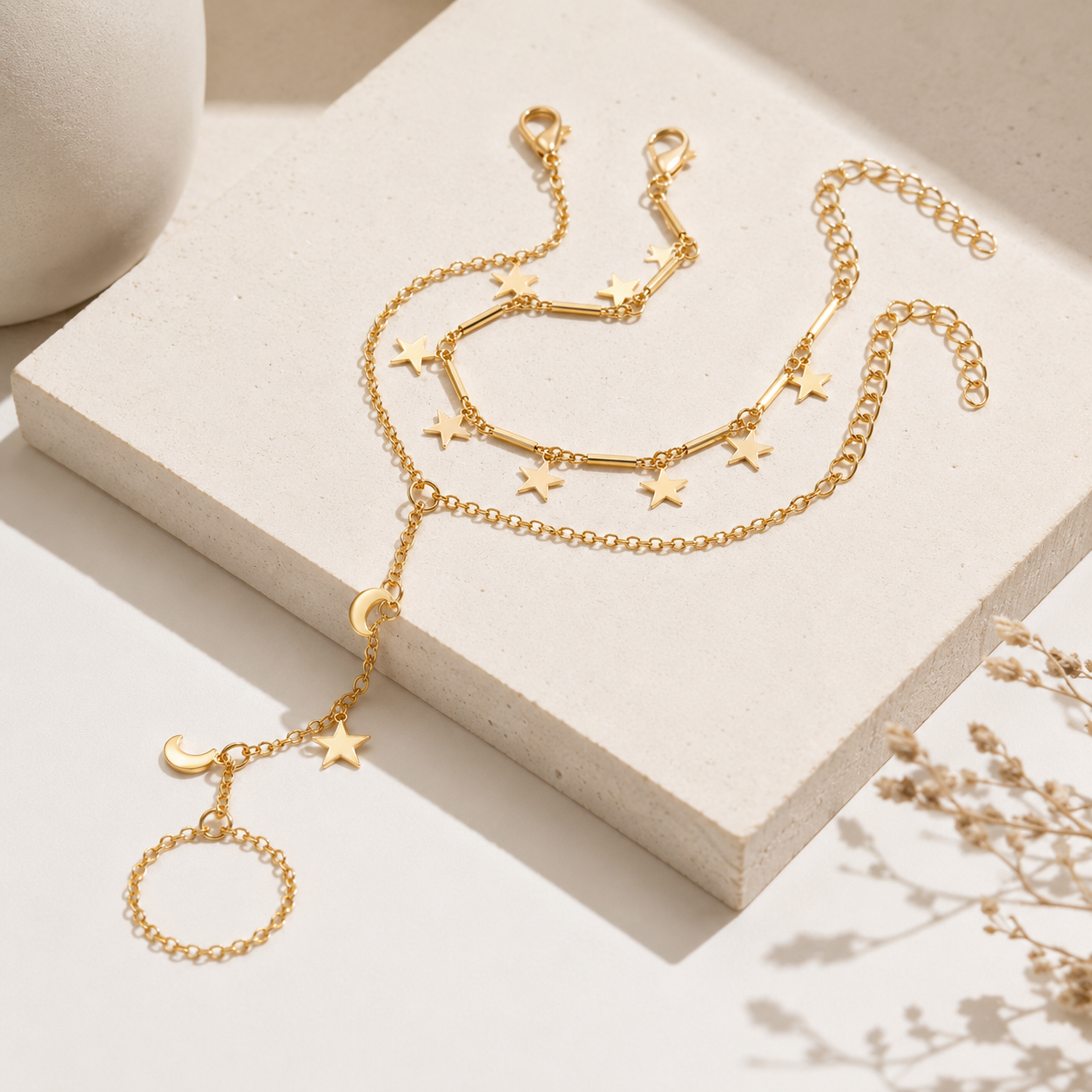 Golden Starlit Cascade Hand Chain