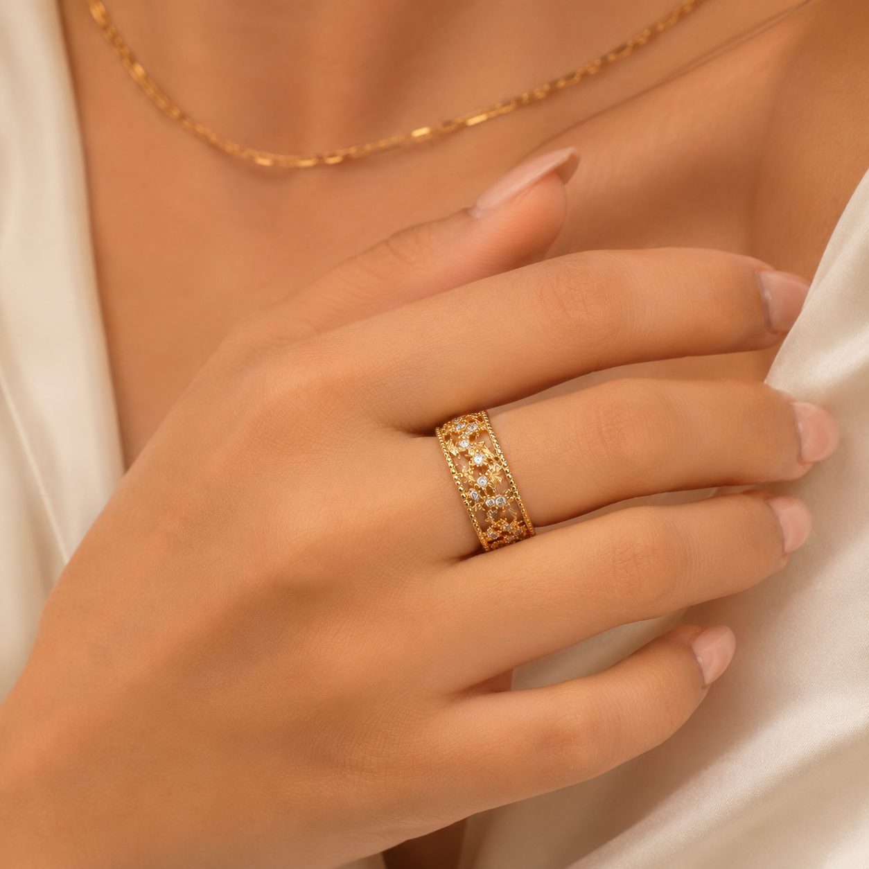 Golden Floral Vine Ring