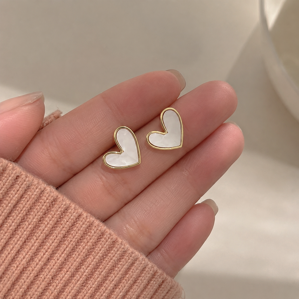 Pearl Heart Stud Earrings