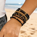 Midnight Gold Beaded Bracelet Stack
