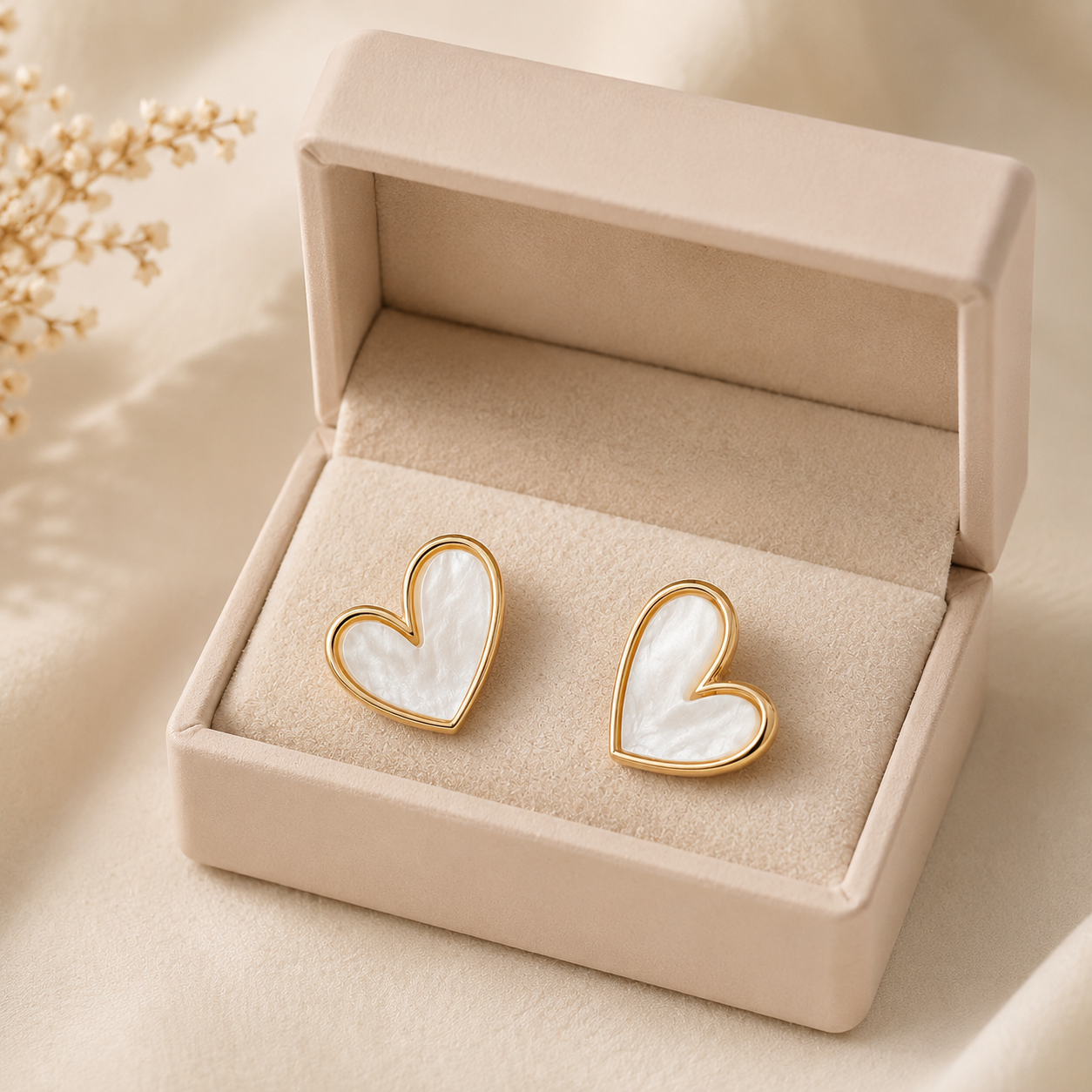 Pearl Heart Stud Earrings