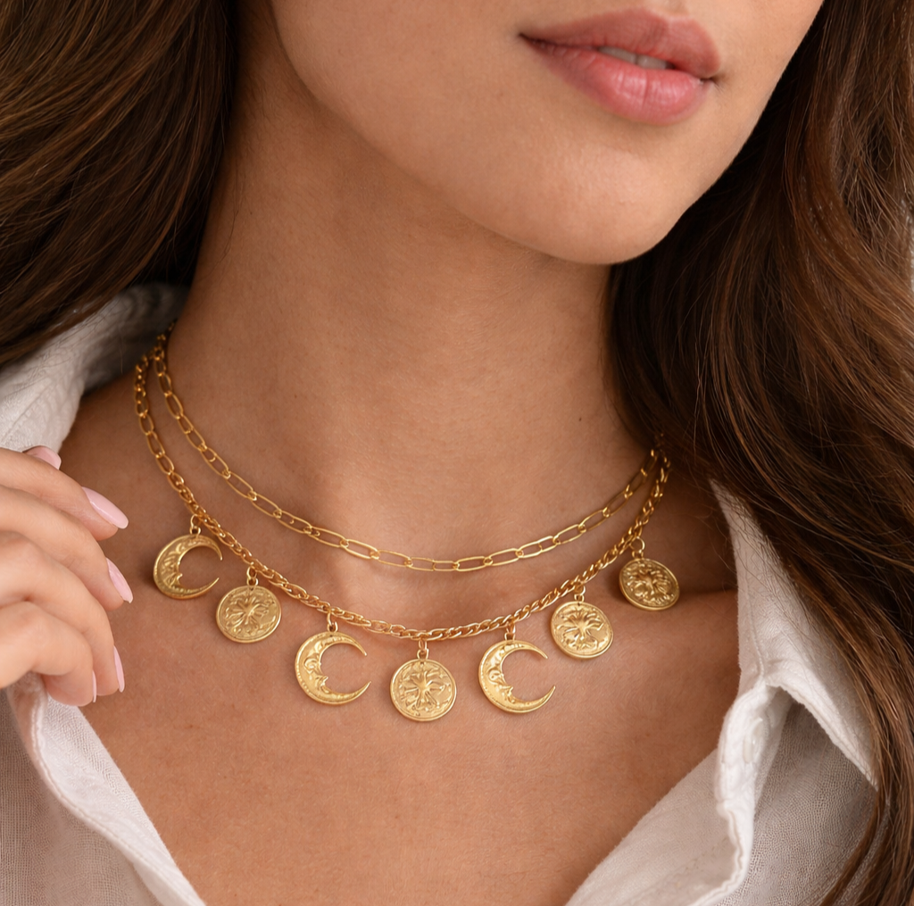 Golden Moon Muse Layered Statement Necklace