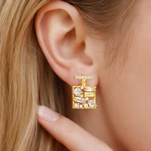 Golden Elixir Perfume Bottle Charm Earrings
