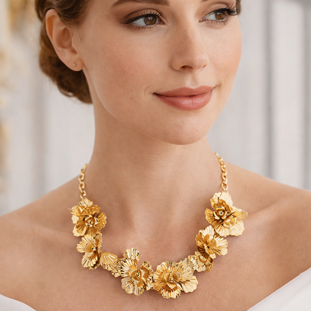 Floral Bloom Gold Statement Necklace