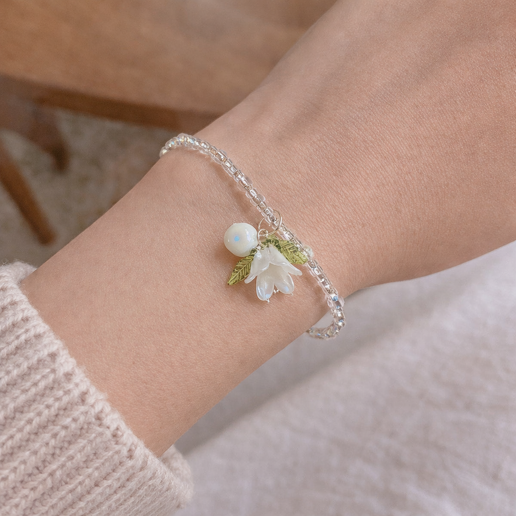 Lily of the Valley Rice Bead Charm Bracelet