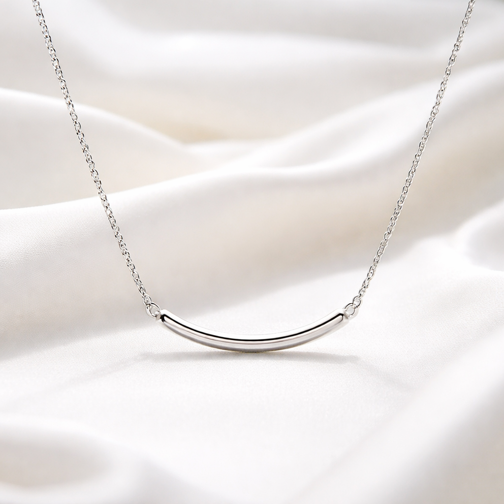 Bent Pipe Curve Bar Necklace in Steel Silver