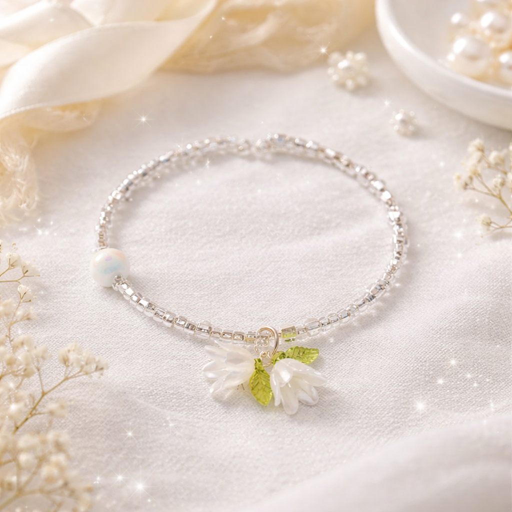 Lily of the Valley Rice Bead Charm Bracelet