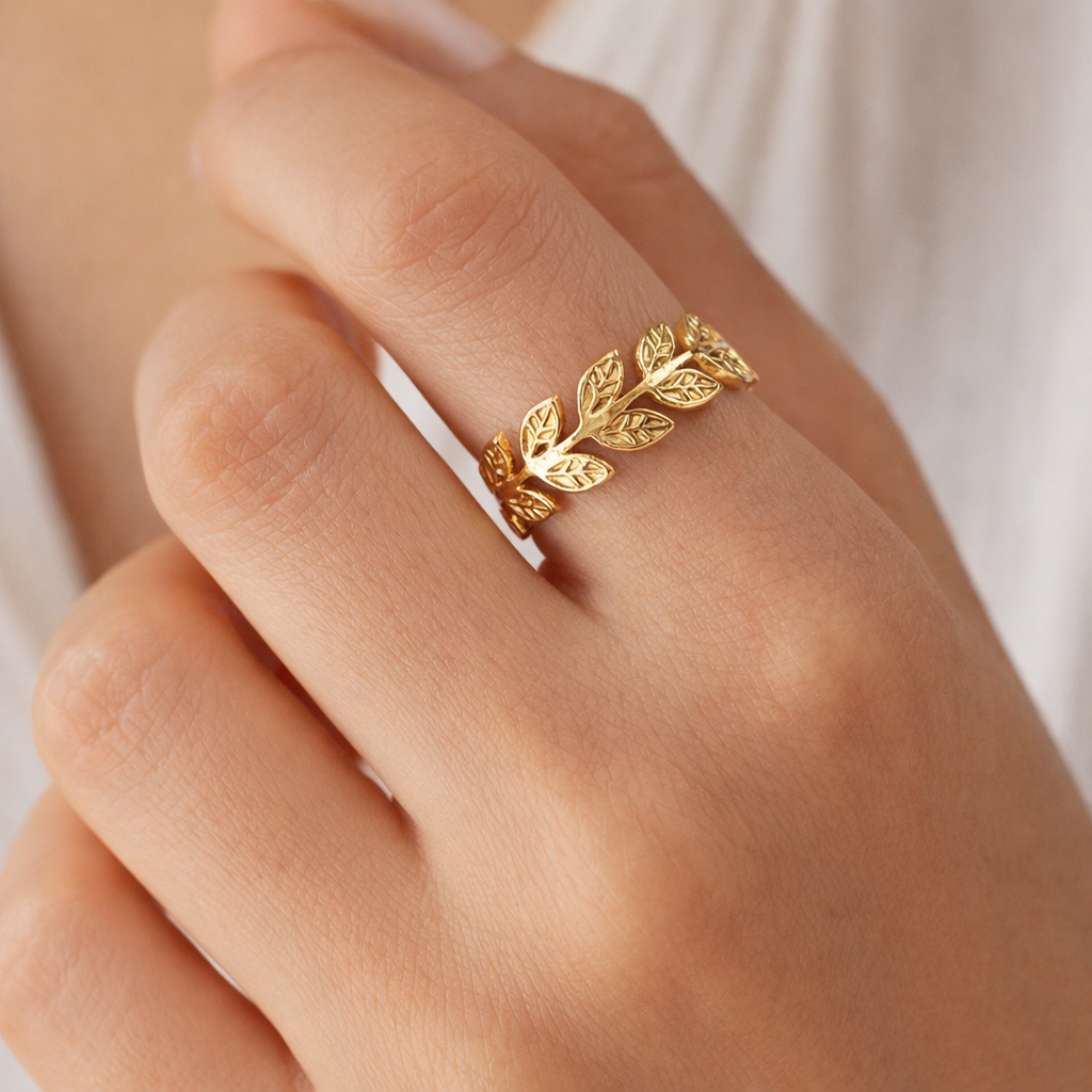 Golden Vine Leaf Adjustable Ring