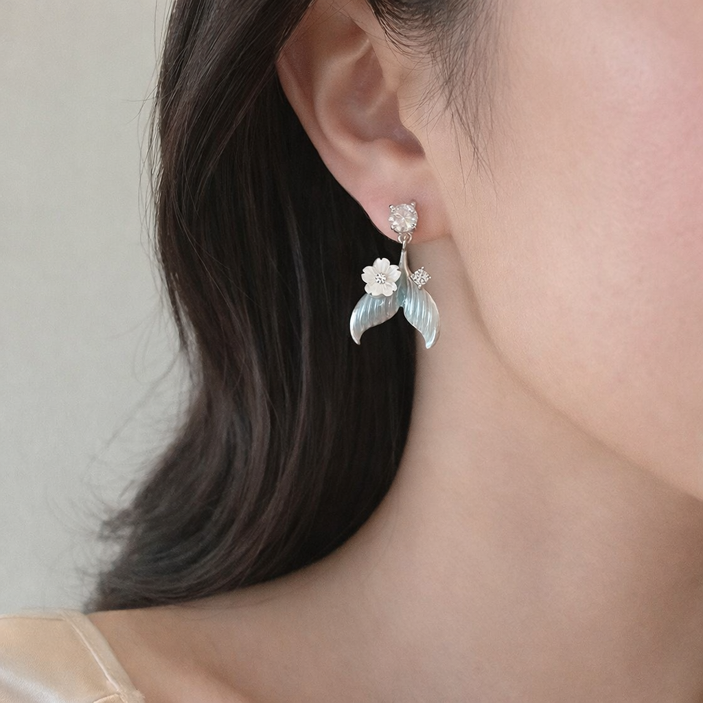 Mermaid Bloom Fish Tail Zircon Drop Earrings